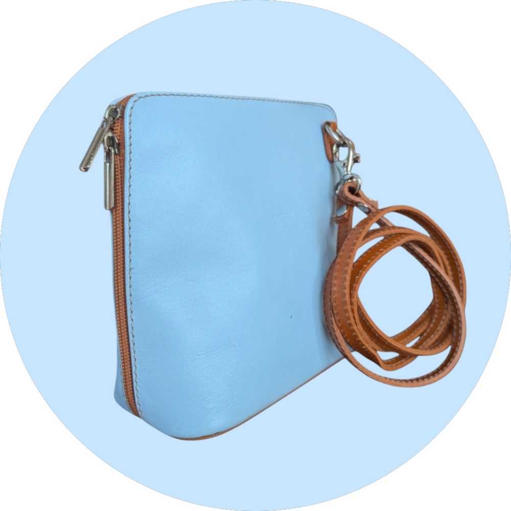 Vera Pelle (Authentic Italian Leather) Baby Blue Crossbody Bag